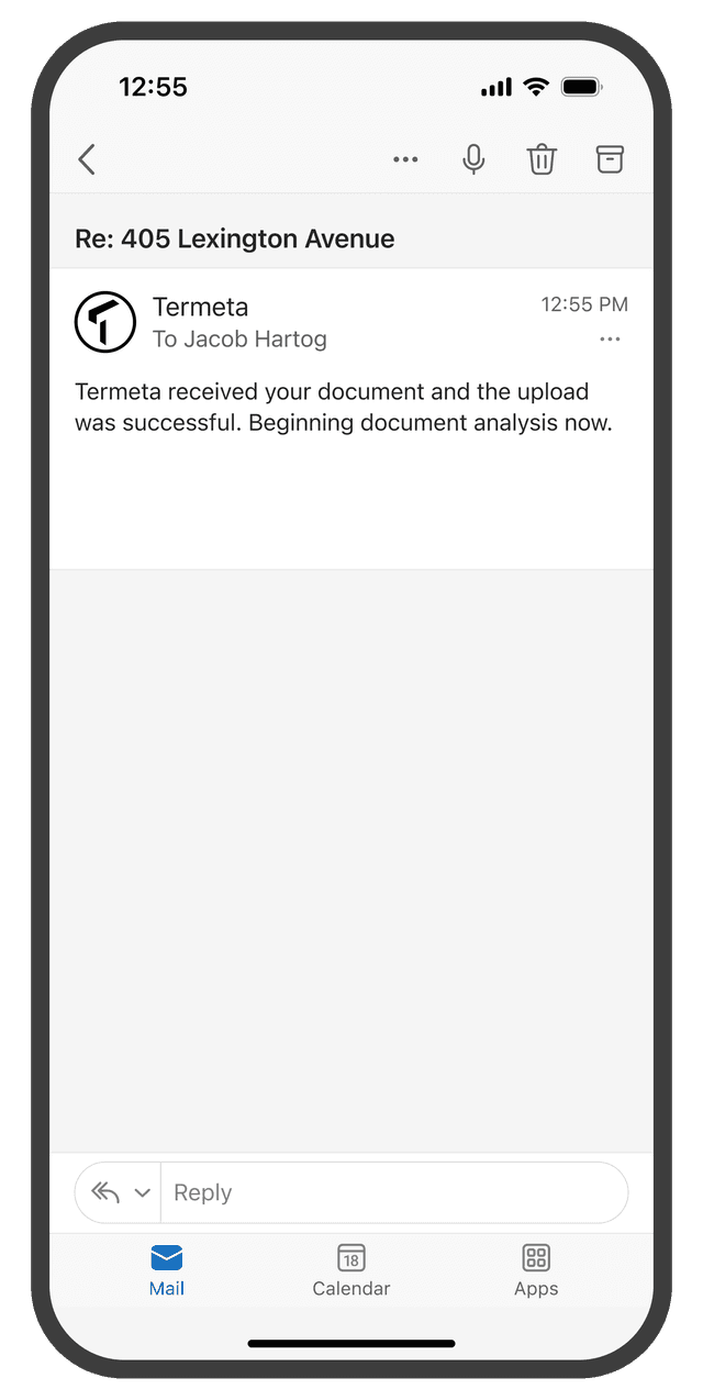 iphone image showing term sheet being forwarded to termeta